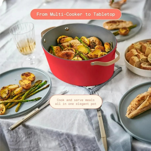 Drew Barrymore 10 in 1, 6 Qt Electric Multi-Cooker, Bright Red, Cast Aluminum8