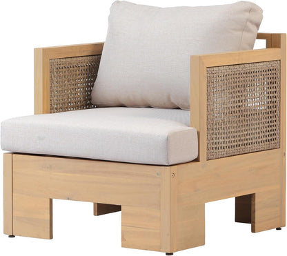 Mason 4 Piece Patio Furniture Set with 3-Seater Sofa, Club Chairs and Coffee Table, 5 Seater Outdoor Acacia Wood Conversation Set, Patio Sofa Set, Light Teak+Light Brown+Beige18