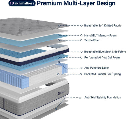 Queen Size Mattress 10 Inch, Hotel-Level Cooling Hybrid Mattress6
