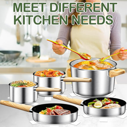 Stainless Steel Cookware Set 13PCS, Pots and Pans Set, Induction Cookware, Kitchen Cooking Set, Heavy Duty, Tri-Ply Base, Dishwasher Safe6