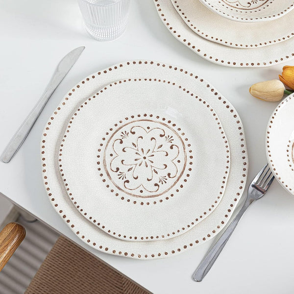 Beaded Crackle 12 Piece Melamine Camping Dinnerware Sets, BPA Free2