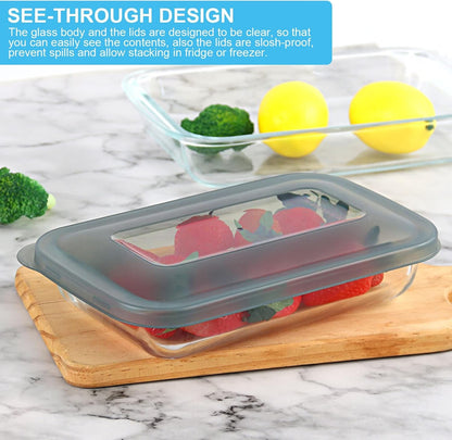 8 Pieces Glass Baking Dish with Lids, Gray | Rectangular Glass Baking Pan, Bakeware Set with Lids for Lasagna, Leftovers, Cooking, Fridge-To-Oven, Casserole Dish5
