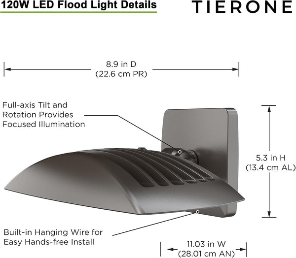 LED Outdoor Flood Light with Dusk to Dawn Photocell 120W Outdoor Security Light for Gardens Yards UL Listed 4000K Residential Full Cutoff Wall Pack 180° Adjustable Knuckle 8400LM Dark Bronze 1Pack2
