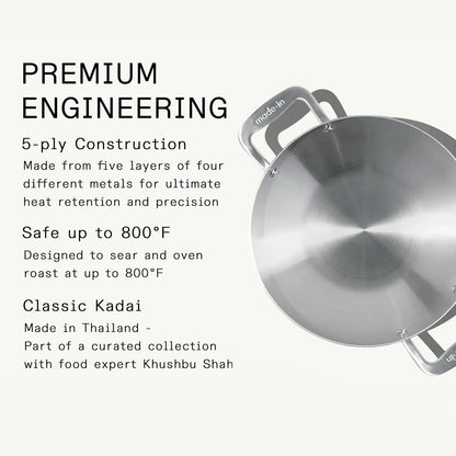 Made in Cookware - 10" Stainless Steel Kadai Pan - 5 Ply Stainless Clad - Professional Cookware - Induction Compatible2