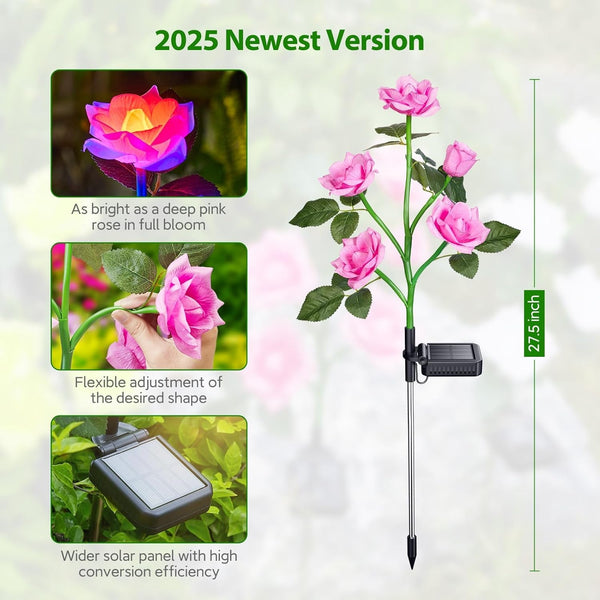 Solar Garden Lights Outdoor, 3 Pack Solar Flower Lights with 15 Rose Flowers, Multi-Color Changing LED Waterproof Solar Lights, Garden Decor for Landscape Pathway, Gifts for Women6