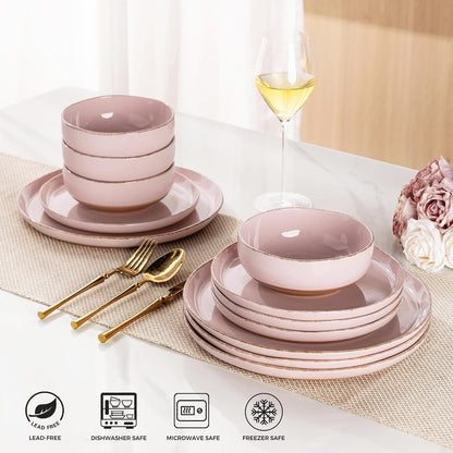 Dinnerware Sets for 4, 12 Pieces Ceramic Plates and Bowls Set2