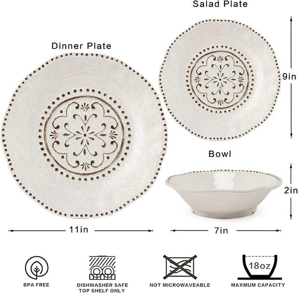 Beaded Crackle 12 Piece Melamine Camping Dinnerware Sets, BPA Free5