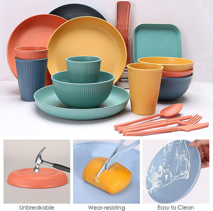 48 Pcs Dinnerware Sets, Unbreakable Plates and Bowls Sets, Reusable Dinnerware Sets for 4 People, Travel Camping Picnic Home Party Cutlery Set, Dishwasher Microwave Safe Dishes6