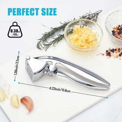 Garlic Press, Premium Metal Garlic Crusher Tool, Heavy Duty Garlic Mincer with Ergonomic Handle, Rust Proof & Dishwasher Safe, Easy to Squeeze and Clean -Silver2