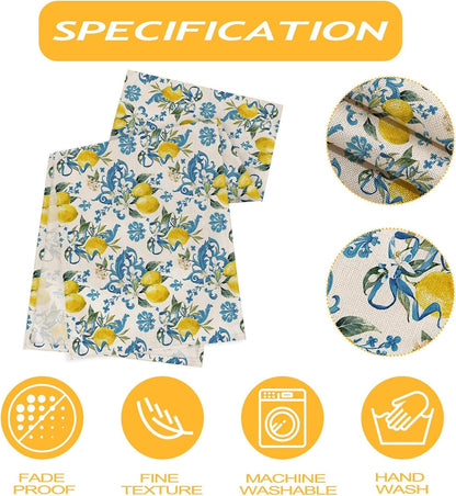 Yellow Lemon Blue Floral Table Runner, 13X72 Inch6