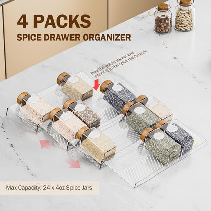 Spice Drawer Organizer, 4 Pack Clear Seasoning Organizer Rack2