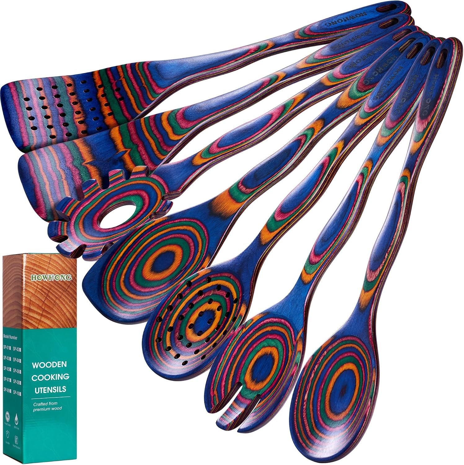7-piece-pakkawood-cooking-utensils-set-colorful-wooden-spoons