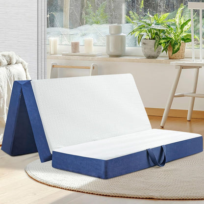 Foldable Mattress Queen Size, 6" Trifold Mattress Futon Murphy Bed,White1