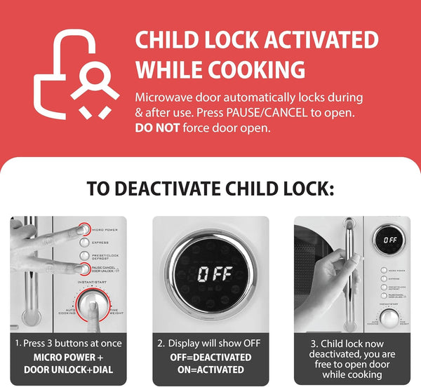 Retro Compact Countertop Microwave Oven - 0.7 Cu. Ft. - 700-Watts with LED Digital Display - Child Lock - Easy Clean Interior - Red6