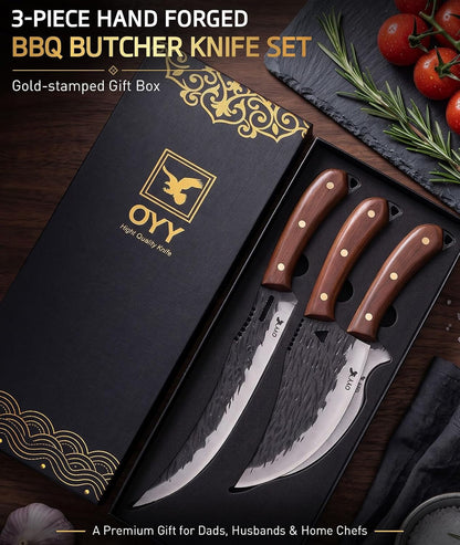 3PCS Forged BBQ Butcher Knife Set, Breaking & Carving Chef Boning Knives2