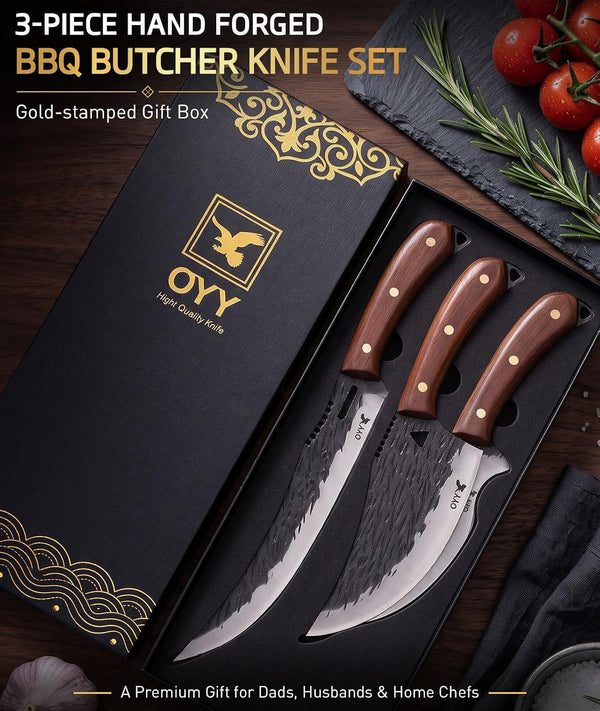 3PCS Forged BBQ Butcher Knife Set, Breaking & Carving Chef Boning Knives2