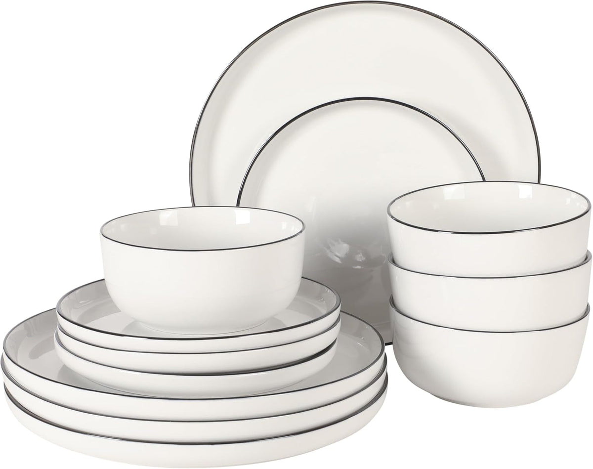 oslo-12-piece-porcelain-dinnerware-set-dinner-plates-salad-plates-bowls-classic-white-with-black-rim-everyday-dish-set-for-home-kitchen-microwave-dishwasher-safe
