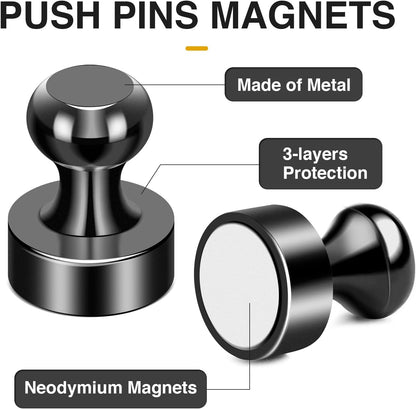 30Pcs Fridge Magnets Refrigerator Magnet Strong for Pictures, Black | Neodymium Magnetic Push Pin Magnets Heavy Duty for Office Classroom Locker Whiteboard and Map Magnet3