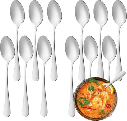 12 Pcs Dinner Spoons Set, Food-Grade Stainless Steel Tablespoons, Durable Metal Table Spoon, Cutlery Soup Spoons Silverware for Home, Kitchen or Restaurant, Mirror Polished, Dishwasher Safe - 7 Inch1