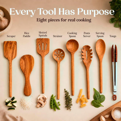 Teak Wooden Utensil Set for Cooking - 8 Piece Teak Wooden Spoons Set4