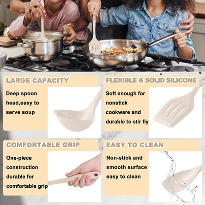 10 Pieces Silicone Cooking Utensils Set, Heat Resistant, Khaki4