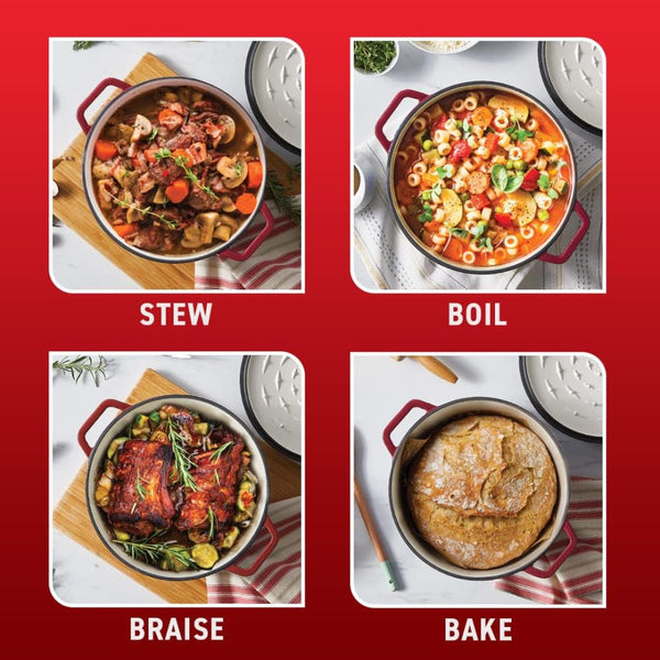 Cast Iron Enameled Dutch Oven 6 Quart Induction Oven Broiler Safe 500F Pots and Pans, Cookware Red9