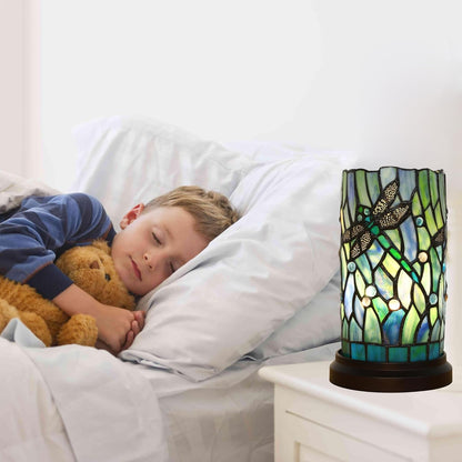 Tiffany Style Table Lamp for Bedroom Baroque Stained Glass Nightstand Bedside Night Lamp Party Light Hand-Made Art Home Deco Christmas Gifts W/ 2 LED Bulbs (3 Color Temperatures+Flame Bulb)9