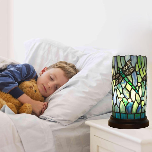Tiffany Style Table Lamp for Bedroom Baroque Stained Glass Nightstand Bedside Night Lamp Party Light Hand-Made Art Home Deco Christmas Gifts W/ 2 LED Bulbs (3 Color Temperatures+Flame Bulb)9