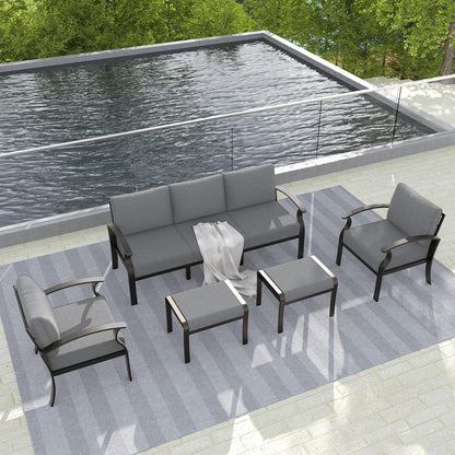 Aluminum Patio Furniture Set, Metal Outdoor Furniture with 2 Ottomans 5.1’’ High-Resilience Seat Cushions, 5 Piece Patio Set, Oversized Outdoor Sectional Patio Conversation Sets, Gray7