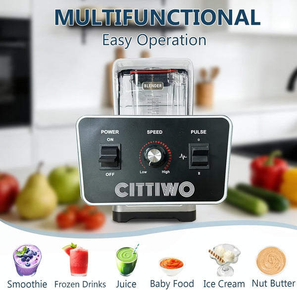 Cittiwo Commercial Blender with 64Oz Jar, Self-Cleaning Smoothie Blender | Countertop Blender for Smoothie, Frozen Drinks, Ice Crushing, Adjustable Speed Blending, Pulse Control, Low Noise2