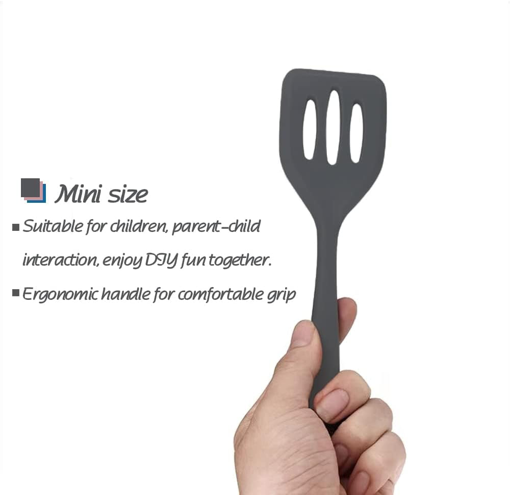 rose-gold-and-grey-mini-kitchen-utensil-small-five-piece-set-tiny-silicone-kids-kitchen-tools-whisk-spatula-tongs-spoon-and-slotted-spatula-for-cookingkids-baking-supplies-grey