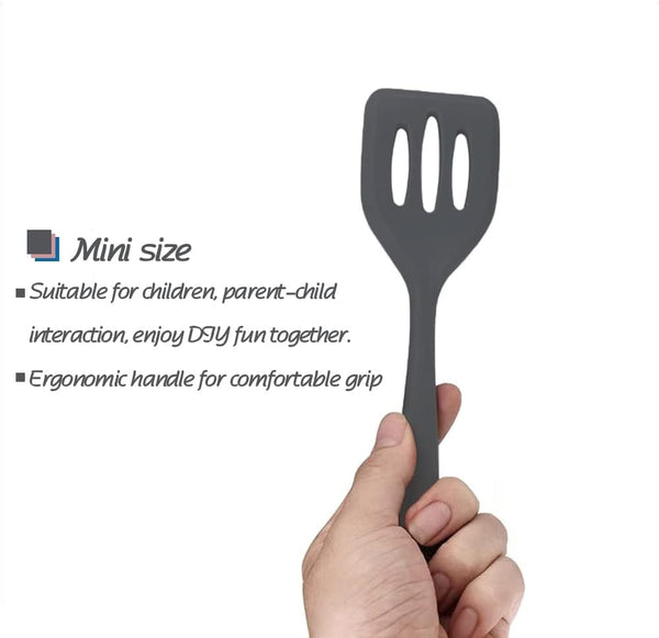 Rose Gold and Grey Mini Kitchen Utensil Small Five-Piece Set Tiny Silicone Kids Kitchen Tools Whisk Spatula Tongs Spoon and Slotted Spatula for Cooking(Kids Baking Supplies) Grey6