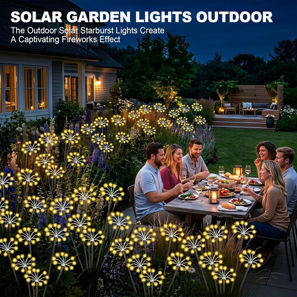 Solar Garden Lights Outdoor, 2 Pack New Upgraded Solar Swaying Starburst Light, Waterproof Fireworks Solar Lights for Yard Patio Pathway Decoration, Warm White2