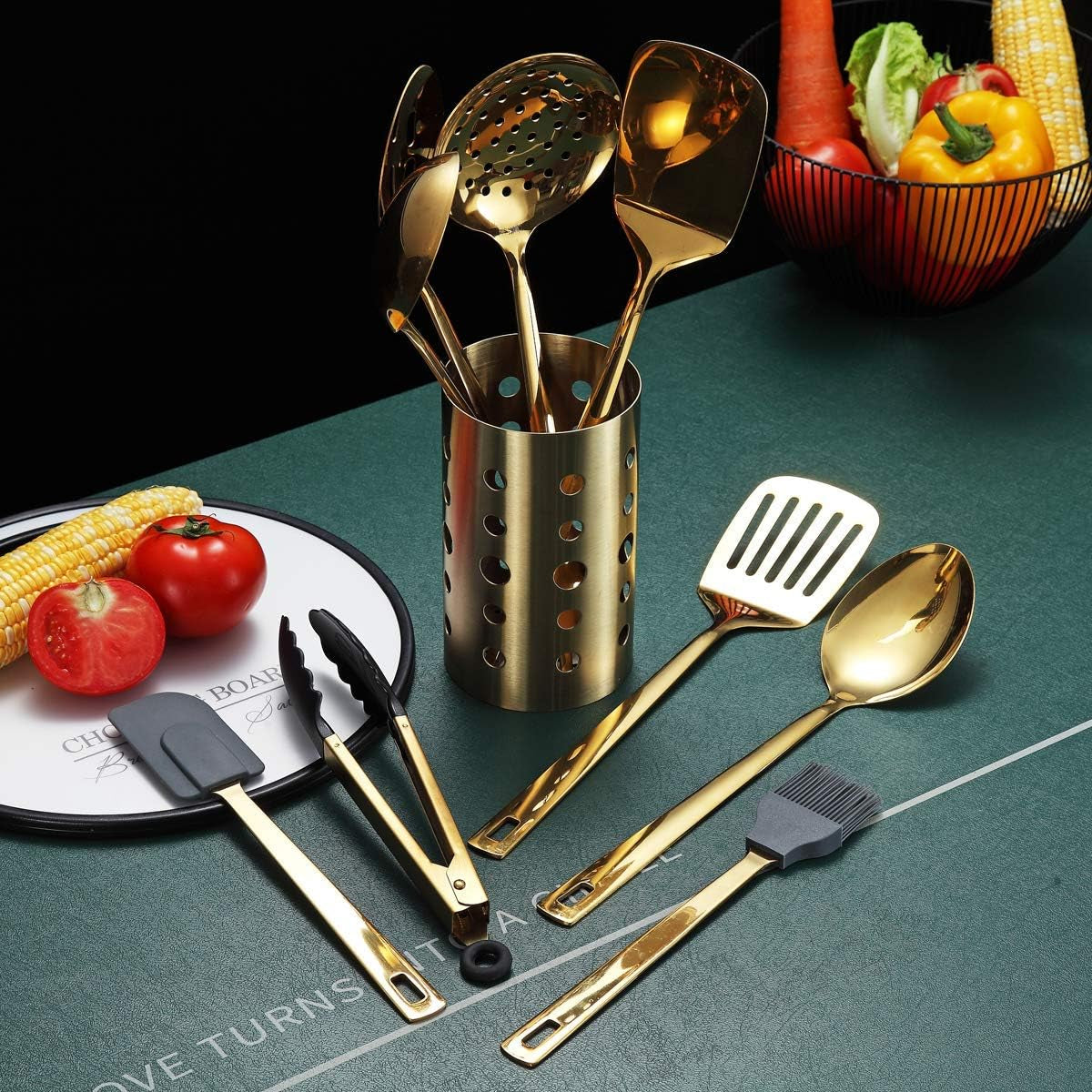 gold-cooking-utensils-set-stainless-steel-13-pieces-kitchen-utensils-set-with-titanium-gold-plating-kitchen-tools-set-with-utensil-holder-dishwasher-safe-easy-to-clean