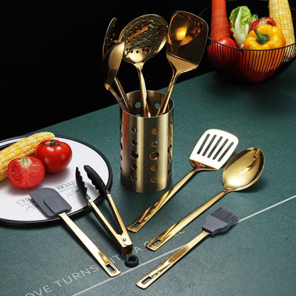 Gold Cooking Utensils Set,  Stainless Steel 13 Pieces Kitchen Utensils Set with Titanium Gold Plating, Kitchen Tools Set with Utensil Holder, Dishwasher Safe, Easy to Clean4