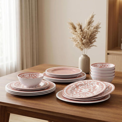 Melamine Dinnerware Sets,12 Pcs Plates and Bowls Set - Light Pink8
