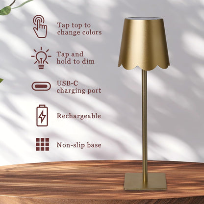 3-Piece Lamp Shade & Lamp Present Set – Scalloped, Conic, and Fabric Printed Shades, Gold3