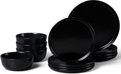 Porcelain Dinnerware Sets, 12 Piece Dishes Set for 4, Black Onyx1
