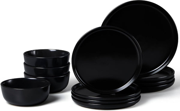 Porcelain Dinnerware Sets, 12 Piece Dishes Set for 4, Black Onyx1