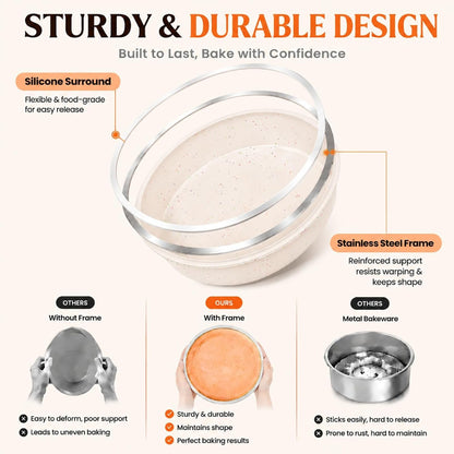 6 Inch round Cake Pan Set, 3 Pack Silicone Mold with Metal Frame | Great for Multiple Cake Creations, Cheesecake, Desserts and Everyday Baking with Easy Cleanup2