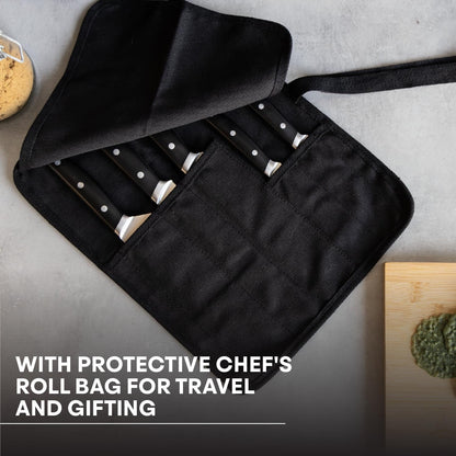 Masterchef Chef Knife Set with Bag, Knife Roll Set with 5 Professional Quality Kitchen Knives for Precision Home Cooking, High Carbon Stainless Steel Blades & Triple Riveted Handles5