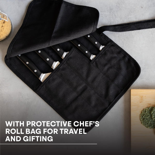 Masterchef Chef Knife Set with Bag, Knife Roll Set with 5 Professional Quality Kitchen Knives for Precision Home Cooking, High Carbon Stainless Steel Blades & Triple Riveted Handles5