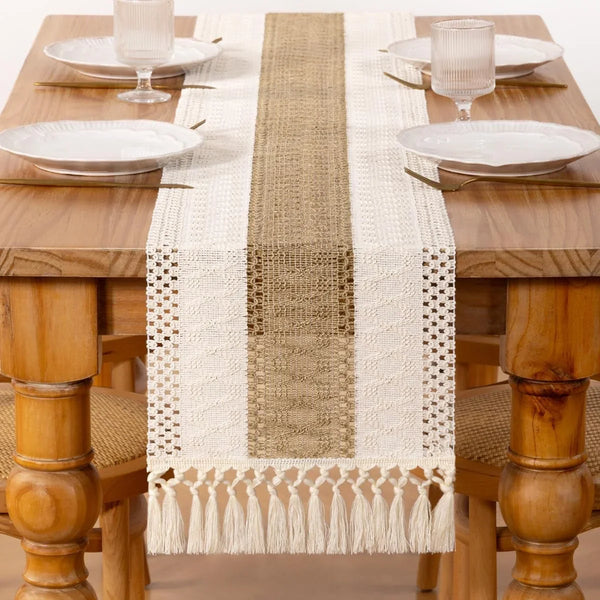 Ivory& Burlap Boho Macrame Farmhouse Woven Table Runner 36Inch3