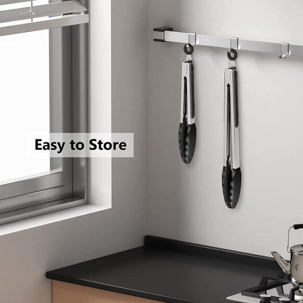 2 Pack Silicone Kitchen Tongs, 9 & 12 Inch, Stainless Steel, Black7