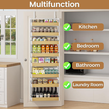 8 Tier over the Door Pantry Organizer, 2 in 1 Wall Mount or Hanging Spice Rack Seasoning Shelves with Adjustable Basket, Back of Door Organizer and Storage for Kitchen Cabinet and Room Closet7
