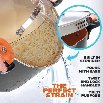 5 Quart Stock Pot Multipurpose Pasta Pot with Strainer Lid & Twist and Lock Handles, Nonstick Ceramic Surface Makes for Effortless Cleanup with Tempered Glass Lid, Dishwasher Safe | Twist and Lock Handles, Non Toxic Ceramic Non Stick Coating, for Cooking Soup, Spaghetti, Rice, Dishwasher Safe - Copper2