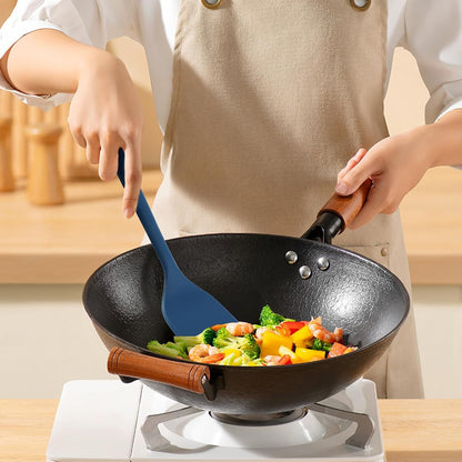 Silicone Kitchen Cooking Utensils Set: Heat Resistant 13Inch Long Kitchen Gadgets, BPA Free Non Stick Rubber Cook Accessories for Food Prep, Frying, Serving, Basting (Dark Blue)2