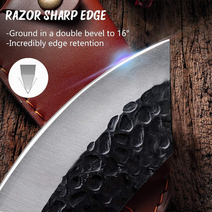Butcher Knife Forged in Fire Knives Outdoor Camping Knife Curved Boning Knife with Sheath Filet Knife for Fishing Carbon Steel Meat Cleaver Knife for Kitchen BBQ Gift Collection9