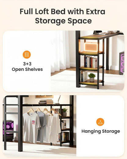 Full Loft Bed with Desk & Shelves for Teens/Adults, Guardrails, Ladder5