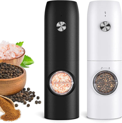 Electric Salt and Pepper Grinder Set, Rechargeable Automatic Salt and Pepper Shakers, Adjustable Coarseness Pepper Grinder with Led, Kitchen Appliances Gifts for Mom(Blackwhite)1